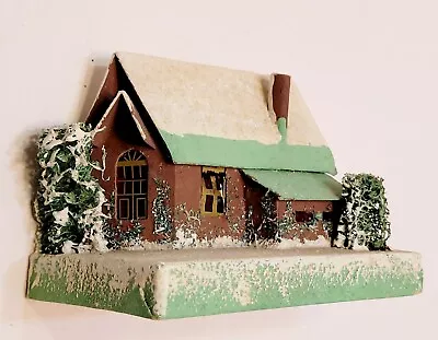 Vintage Putz Christmas Cardboard Mica Glitter House Loofah Trees Japan 3.5  • $39.99