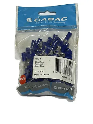 100 X Cabac Blue Ring Terminal RT2-5 Eye Crimp Lug 5mm Stud  • $16