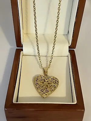 New 9CT Gold Filled  Heart Open Lattice  Locket Necklace Pendant   20'' Chain • £23.99