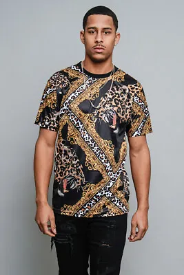 Victorious Men's Casual Crystal Jeweled Stone Print Leopard T-Shirt TS7288 • $17.95