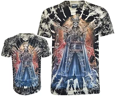 Tie Dye T-Shirt Rock N Roll Grim Reaper Electric Guitars Glow In Dark By Wild • £17.99