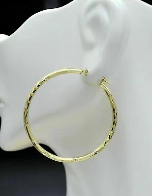 10k Solid Yellow Gold Over Large Hoop Wedding Round Cut Vintage Earrings • $63.20