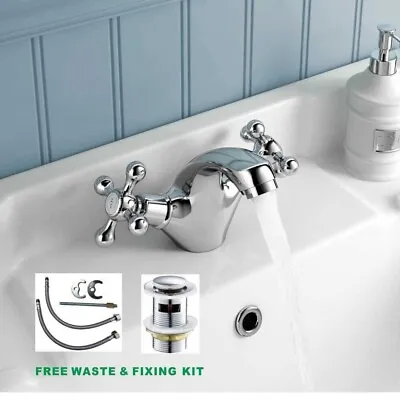 £13.95 • Buy Modern Cross Head Bathroom Basin Sink Mono Mixer Tap Free Waste Chrome Faucet