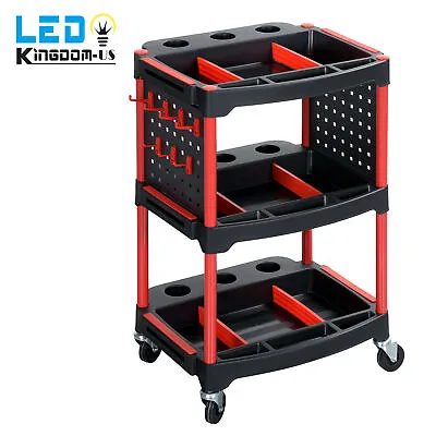 3 Tiers Auto Detailing Cart Car Wash Tool Organizer With Wheels Rolling Trolley • $87.19