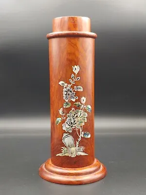 白酸枝红木镶嵌螺钿花瓶 Vintage White Suanzhi Rosewood Inlaid Colour Art Shell Flowers Vase • $99