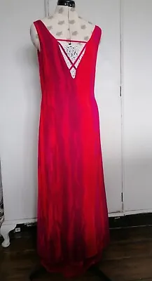 Long  Sleevless  Reds - Magenta MAXI Dress Size 10 Measurements Inc  Ideal Hols  • £4.99