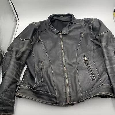 Mens Motorcycle Leather Jacket Sz 46 Vented Zip Pockets Made In Pakistan Harley • $53