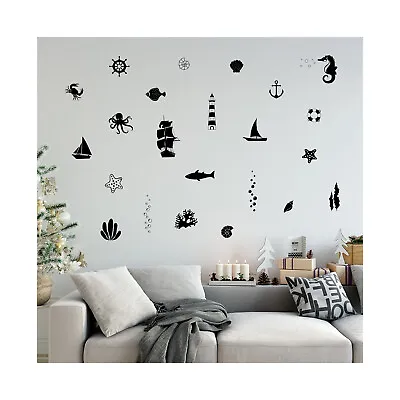 Marine Life Sea Creatures Sail Boats Lighthouse Decoration Removable Wall Art • £14.99