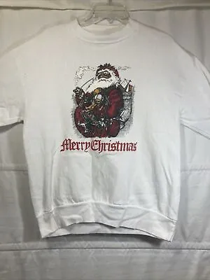 VTG 80s Santa Claus “Merry Christmas” Graphic Art Crew Neck Sweatshirt USA Sz L • $30