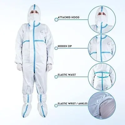 2 PC Disposable Coverall SMS Protection Hooded Overall Suit Boilersuit Paint • £10.99