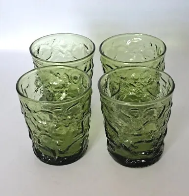 4 Vtg Seneca Driftwood Green Rocks Old Fashion Glasses Crinkle Glass Morgantown • $24.50