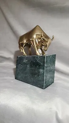 Stock Market Brass Bull Of Wall Street Statue Bookends Marble Base VTG • $55