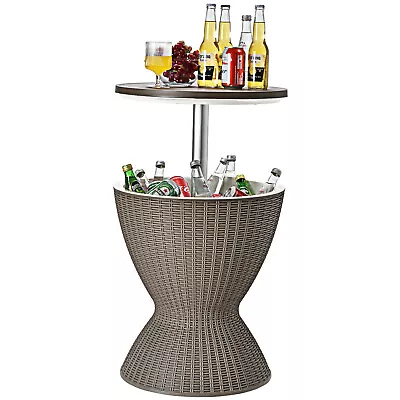 Patiojoy 8 Gallon 3 In 1 Patio Rattan Cooler Bar Table Adjust Ice Bucket Brown • $99.99