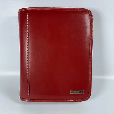 Franklin Covey 6 Rings Binder Red Faux Leather Organizer Planner Pockets Zip • £18.33