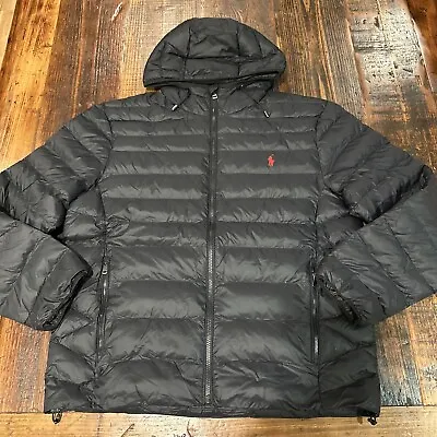 Polo Ralph Lauren Packable Hooded Full Zip Jacket Coat Puffer Mens BLACK $228 • $175