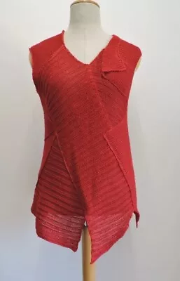 Zuza Bart Designer Handknitted Feminine Red Linen Top Size L / UK Size 14 16 18 • £29.99