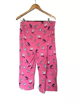 Munki Munki Womens Pink Cat Kitten Pajama Bottoms Fish Bowl Snorkling Cropped XL • $15.99