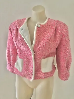 Vanessa Bruno Bomber Jacket Hot Pink White Wool Women's Size AU10-M Italy Pocket • $279.88