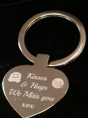 Miss You Gift Virtual Hug Kiss Heart Key Ring Personalise Keepsake Friend Family • £8.50