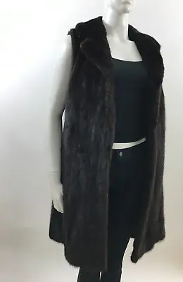 Sz S - Beautiful EXTRA LONG Classic Dark Brown Mink Fur Vest Coat - New Lining • $299.99