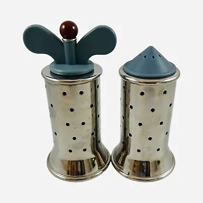 ALESSI Inox Italy Salt Shaker Pepper Grinder Michael Graves Blue Brown Stainless • $124.99