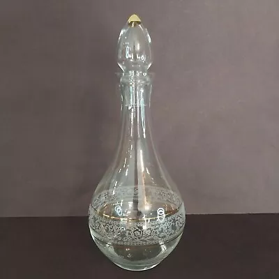 Whiskey Decanter Glass Liquor Scotch Vodka Bourbon Bottle Vintage Gold Trim • $12.75