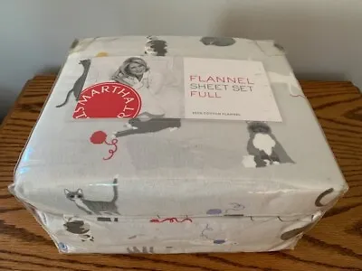 New Martha Stewart Flannel Gray Cat Sheet Set Full 100% Cotton • $100