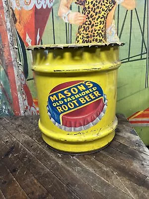 Vintage 1951 Masons Root Beer 10 Gallon Syrup Can Drum Sign Coca Cola 7up Pepsi • $1295