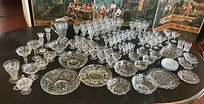 A Early 20th C Group Of 104 Pieces Of McKee Glass Clear Rock Crystal Stemware • $700