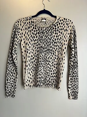 J. CREW Merino Wool Tan & Black Leopard Print Cardigan Sweater Size XXS VG++ • $14.50