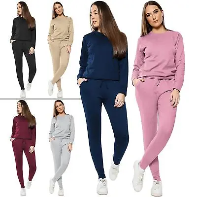 Womens Long Sleeve Plain Lounge Wear Set Ladies Casual Comfy Two Piece Tracksuit • £17.99