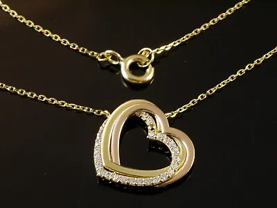 585 Fine Gold Heart Necklace Chain Pendant 18x14mm With 45cm Length • £179.27