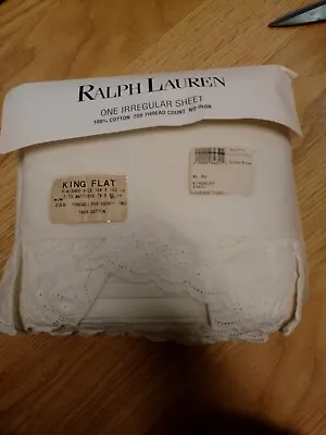 Vintage Ralph Lauren King Flat Sheet Lace Trim  Off White Irregular New! USA • $49.99