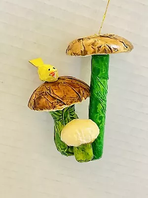 Vintage Paper Mache Mushroom With Bird Retro Woodland • $12.50