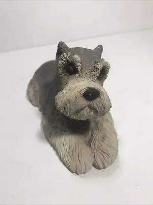 Vtg Sandicast Gray Schnauzer Terrier Dog Carved Statue Figure Sandra Brue 1980’s • $10.95