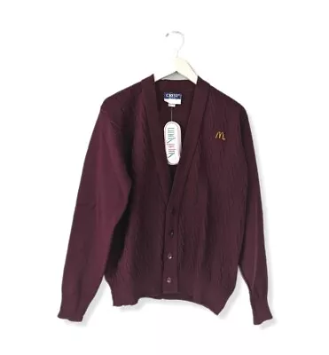 NWT Vintage McDonald's Adult Small Maroon Knit Logo USA Cardigan Sweater • $198.99