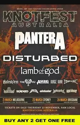 KNOTFEST -  PANTERA 2024 Australian Laminated  Tour Poster FREE POSTAGE • $15.95