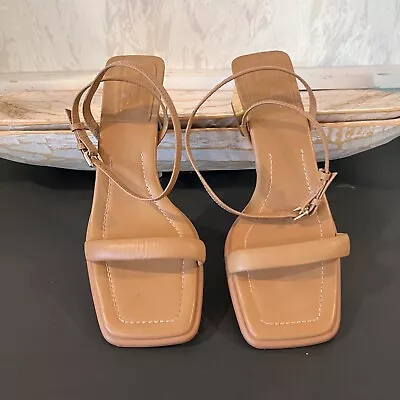 Zara Sandals Women Size 38 / 7 US Strappy Gold Block Heel NWOT • $39