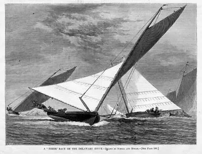Sailboat Race On The Deleware River Hiker Race Harper's Weekly Engraving Sailing • £43.79