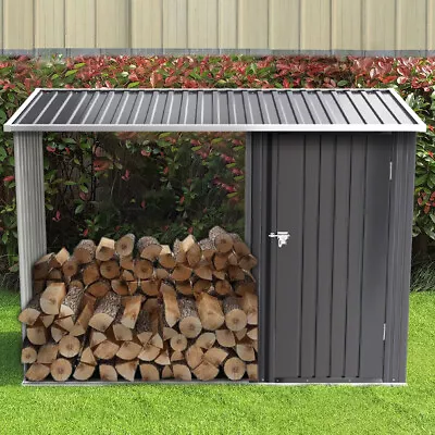 Outdoor Log Store Firewood Rack Galvanized Steel Storage Shed Log Holder Shelter • £115.95