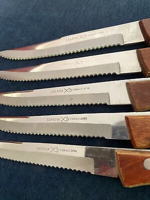 Vintage/Retro Stainless Steak Knife Set SAKANA Wooden Handle Made In Japan 15set • $49