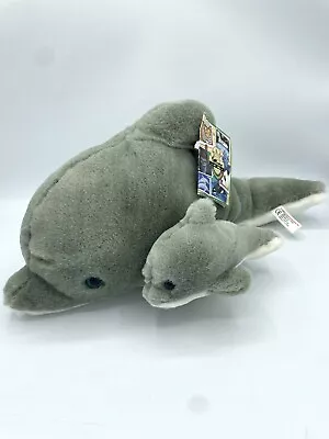 K&M International Vintage Gray Dolphin W/ Baby Plush Stuffed Animal 14  • $14.25