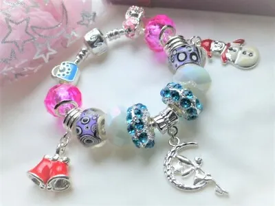 Christmas Fairy Festive Time Bracelet With Charms Bells Snowmen Bag Pouch Or Box • £10.35