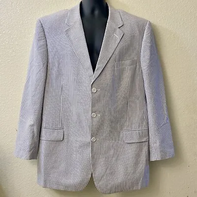 Jos A Bank Seersucker Blazer Sport Coat Stay Cool Tech Stripped Cotton 48L Lined • $49.99