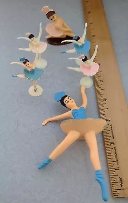 6 Ballerina Lot Plastic Cake Toppers Blue Pink • $8