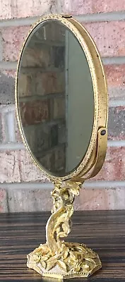 Vintage Matson Gold Gilded Bird & Dogwood Vanity Double Sided Mirror Lovely! 12” • $80