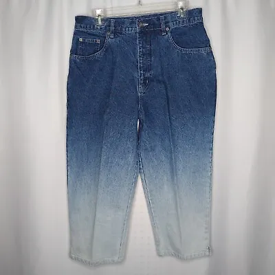 Bill Blass 80s Capri Jeans Women 12 Blue Cotton Dip-Dye Acid Wash High Rise Mom • £28.85