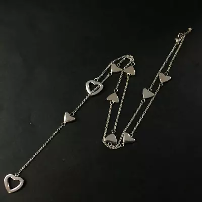 Tiffany&Co. Silver 925 Open Heart Lariat Necklace/9Y1261 • $1