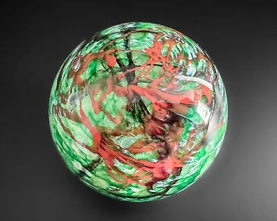 Mdina Malta 2.25  Green Red White Spiral Swirl Art Glass Signed Paperweight • $35