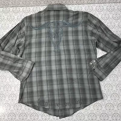 Rock 47 Plaid Soft Light Weight  Button Up Shirt Long Live Cowboys Back Logo L • $21.24